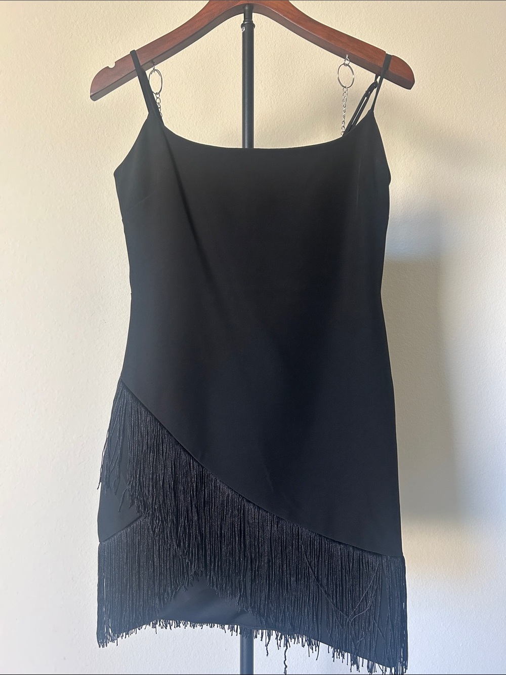 Black Fringe Slip Dress - Women's Evening Dress